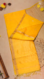 Sunflower Yellow Line Diamond Butta Zari Handloom Pure Maheshwari Silk Saree