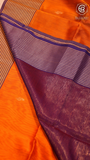 Turmeric Orange and Maroon Handloom Zari Pure Maheshwari Silk Saree