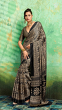 Black & Beige Warli Satin Silk Saree