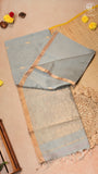 Elephant Grey Line Diamond Butta Zari Handloom Pure Maheshwari Silk Saree