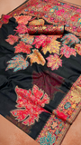 Black Maple Leaf Pure Kashmiri Festive Weave Cotton Saree