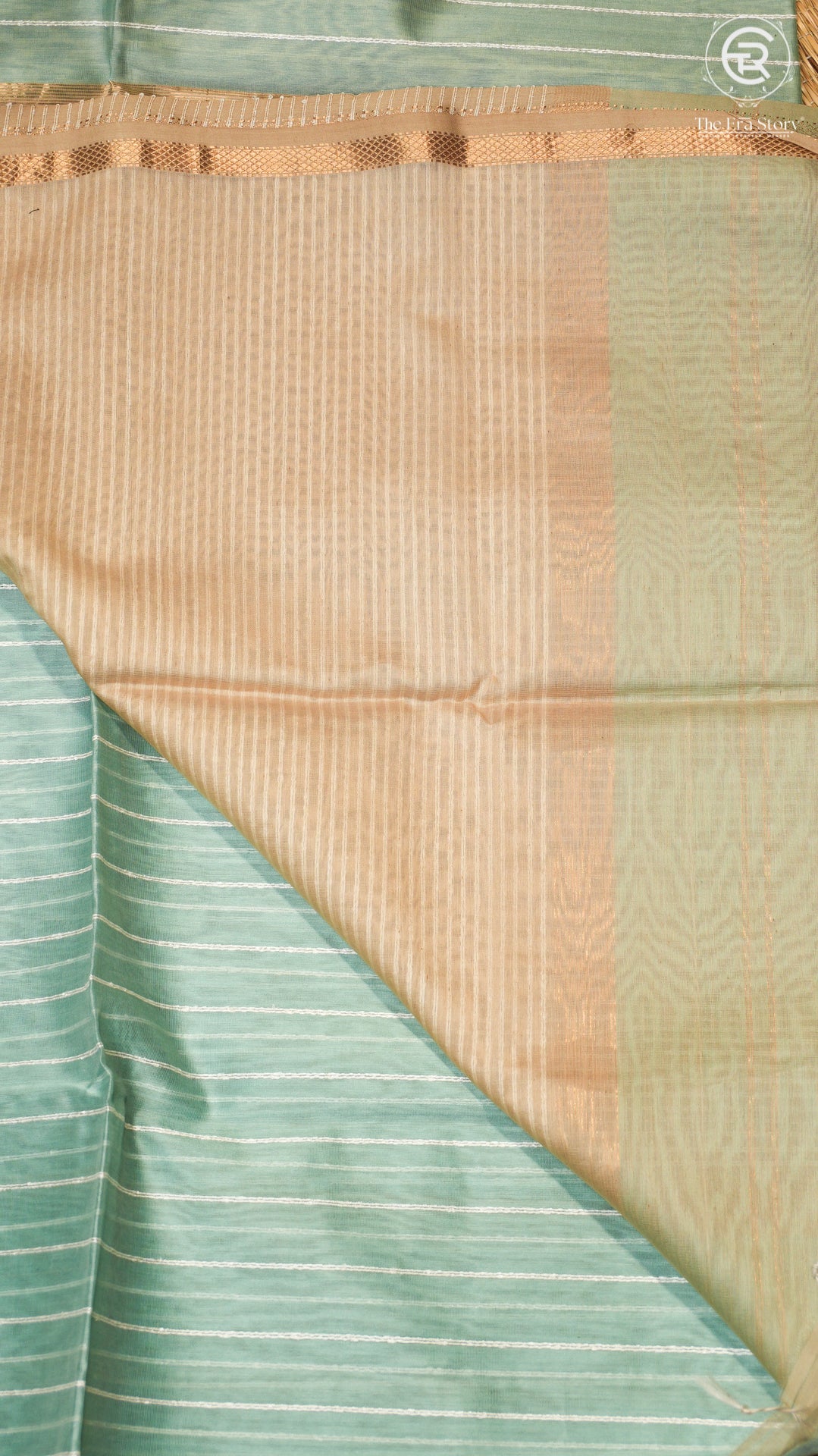 Teal & Beige Handloom Pure Maheshwari Silk Saree