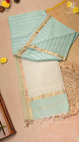 Teal & Beige Handloom Pure Maheshwari Silk Saree