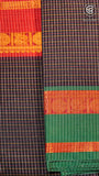 Black Checkered Red & Green Bordered Peacock Handloom Narayanpet Cotton Saree