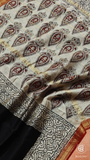Black & Beige Cone Pattern Handblocked Pure Maheshwari Cotton Sarees