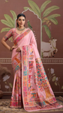 Pink Festive Tree Pure Kashmiri Festive Weave Cotton Saree