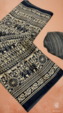 Black & Beige Warli Satin Silk Saree
