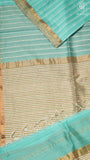 Turquoise & Beige Handloom Pure Maheshwari Silk Saree