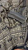 Black & Beige Warli Satin Silk Saree