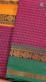 Purple Checkered Green & Yellow Bordered Peacock Handloom Narayanpet Cotton Saree