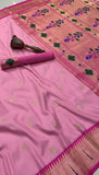 Pink Single Muniya Floral Paithani Soft Silk Sarees