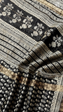 Black & White Floral Handblocked Pure Maheshwari Cotton Sarees
