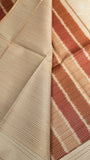 Brown and Beige Kantha Matka Tussar Silk Saree
