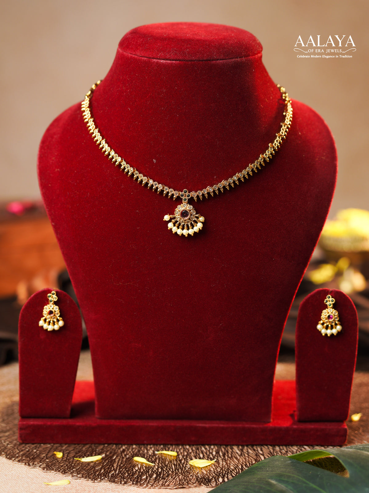 Aalaya Golden Radiance Pearl Drop Necklace Set