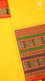 Bright Yellow Peacock & Paisley Border Handloom Narayanpet Cotton Saree