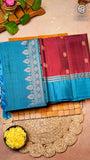 Maroon and Blue Handloom Pure Kanchipuram Silk Saree (Silk Mark Certified)