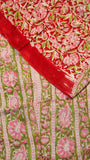 Red & Pink Vine Floral Handblocked Pure Georgette Saree