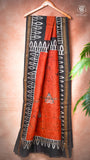Orange & Black Leaf Handblocked Pure Maheshwari Cotton Saree