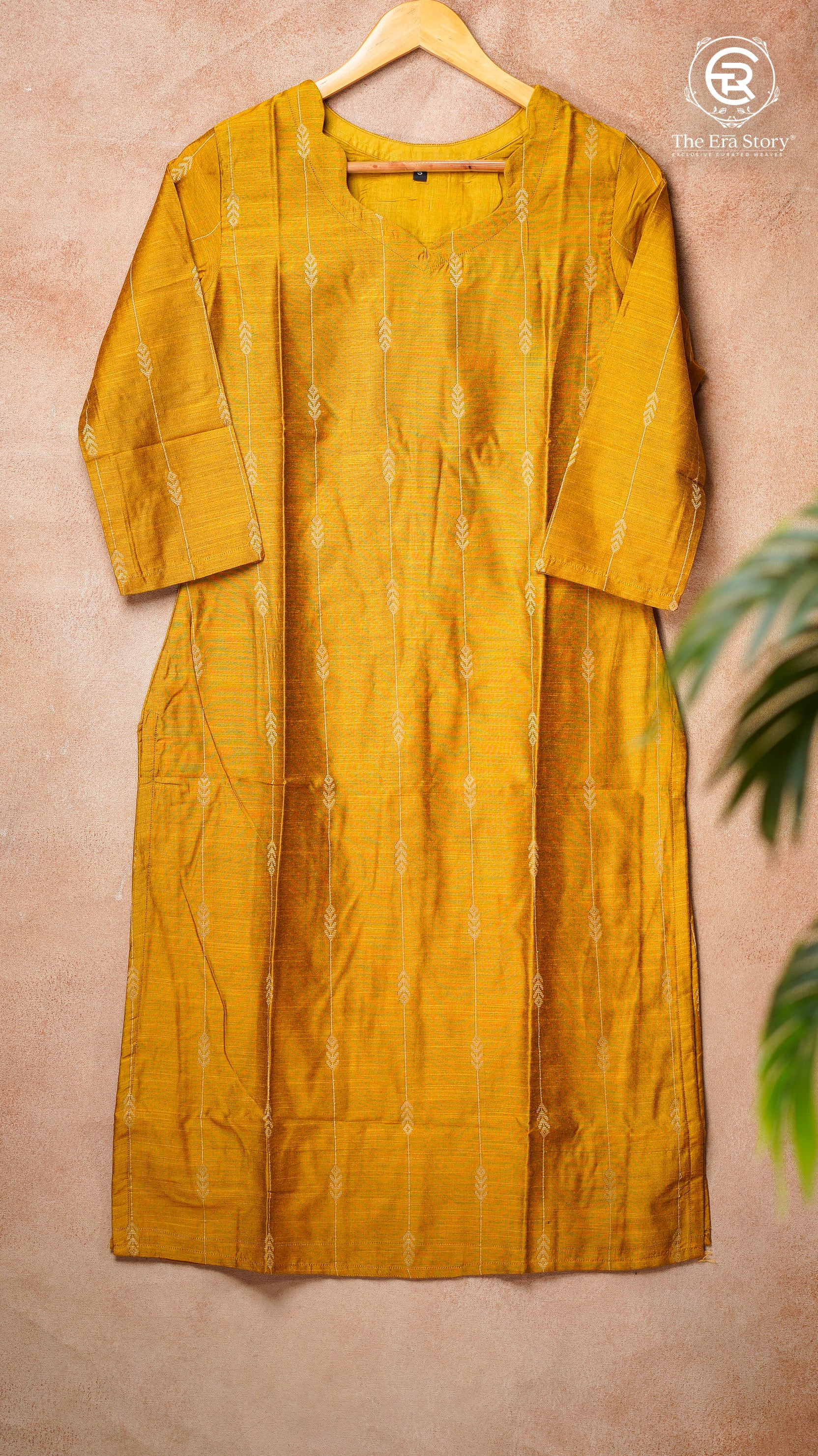 Yellow & Gold Raw Silk Ready-to-Wear Kurti