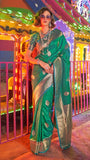 Green Patterned Zari Weaved Banarasi Silk Saree