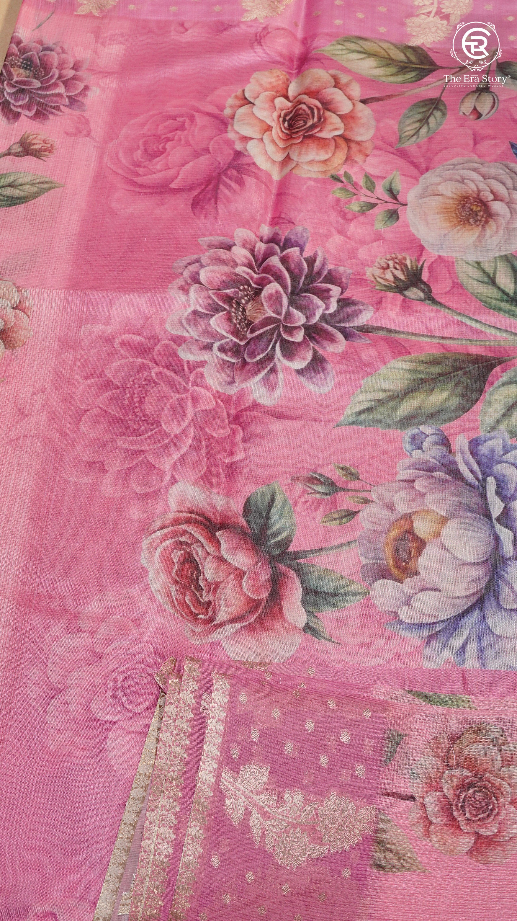 Pink & Multi Color Floral Kota Doria Saree