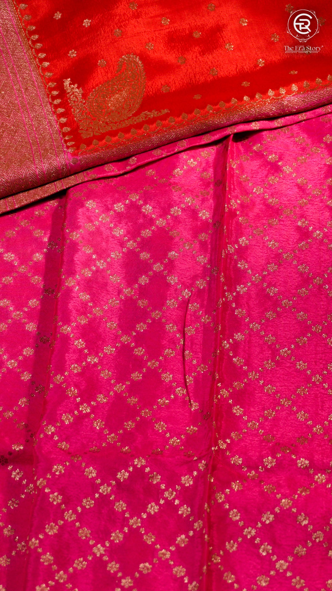 Crimson Red & Baby Pink Pure Crepe Chiffon Banarasi Silk Saree