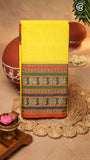 Bright Yellow Peacock & Paisley Border Handloom Narayanpet Cotton Saree