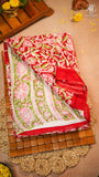 Red & Pink Vine Floral Handblocked Pure Georgette Saree