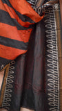 Orange & Black Leaf Handblocked Pure Maheshwari Cotton Saree