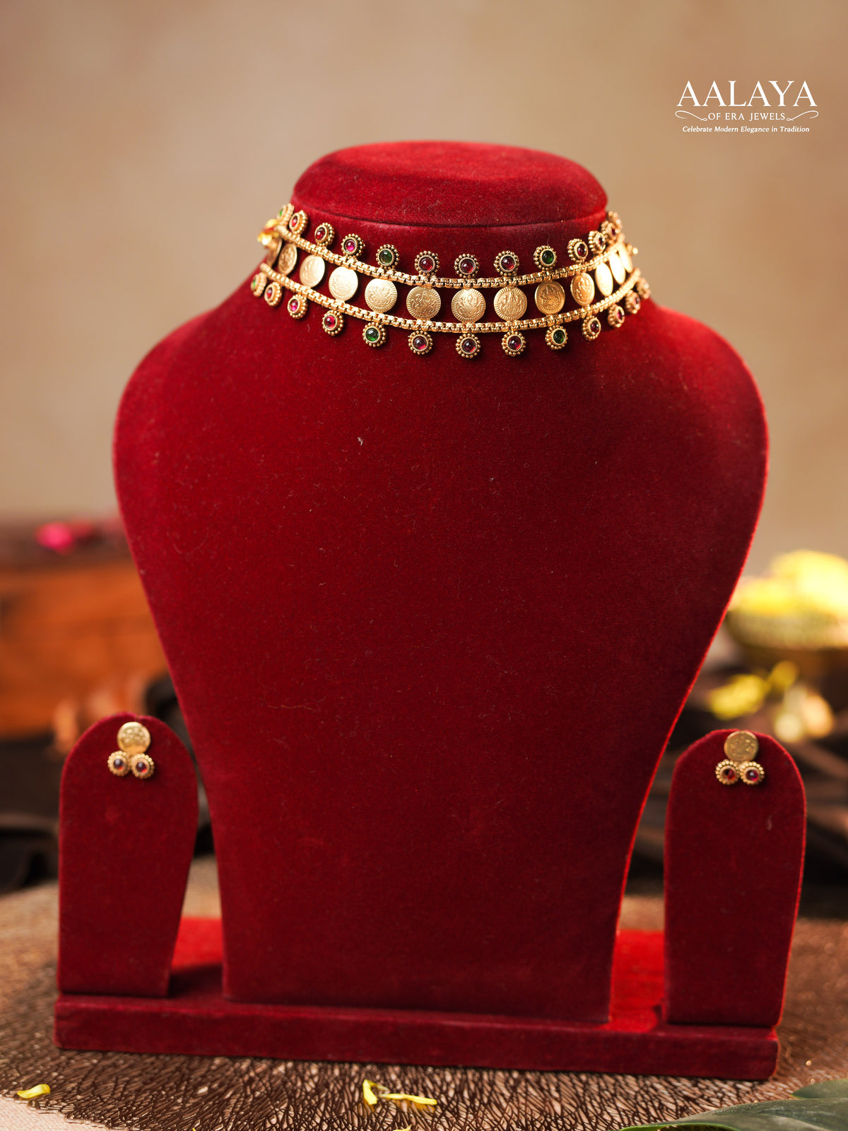 Aalaya Antique Gold Coin Choker Necklace Set