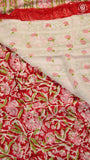 Red & Pink Vine Floral Handblocked Pure Georgette Saree