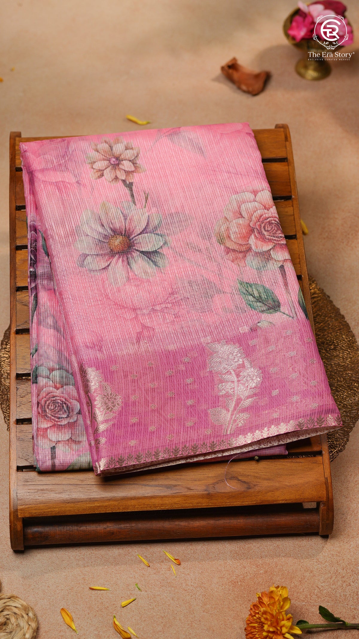 Pink & Multi Color Floral Kota Doria Saree