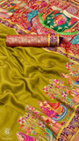Moss Green & Blue Festive Print Crepe Banarasi Saree