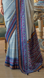 Blue & White Cinderella Crepe Banarasi Saree