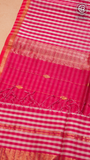 White and Pink Check Handloom Pure Maheshwari Silk Saree