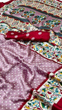Onion Pink Bandhini Floral Ajrakh Gajji Silk Saree