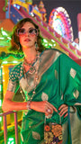 Green Patterned Zari Weaved Banarasi Silk Saree