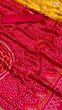 Red Yellow Ajrakh Bandtini Satin Modal Silk Saree