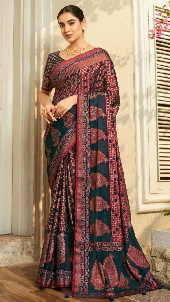 Black and Maroon Contemporary Banarasi Crepe Silk Saree