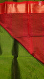 Moss Green & Red Checked Zari Handloom Pure Maheshwari Silk Saree