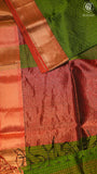 Moss Green & Red Checked Zari Handloom Pure Maheshwari Silk Saree
