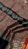 Black, Red & Beige Star Floral Handblocked Pure Maheshwari Cotton  Sarees