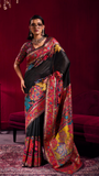 Black Floral and Foliage Inspired Pure Kashmiri Festive Weave Cotton Saree