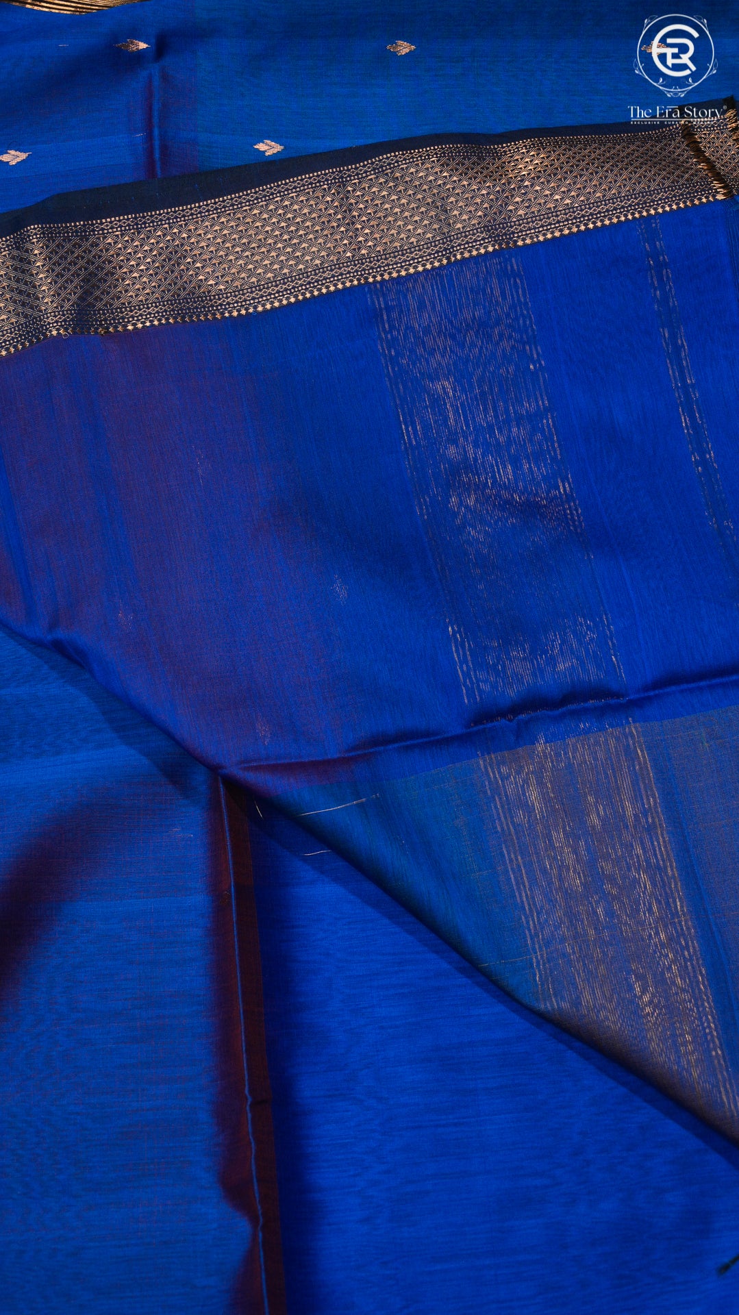 Royal Blue Leaf Butta Zari Handloom Pure Maheshwari Silk Saree