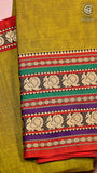 Forest Green & Red Peacock Double Layered Handloom Narayanpet Cotton Saree