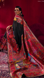 Black Floral and Foliage Inspired Pure Kashmiri Festive Weave Cotton Saree