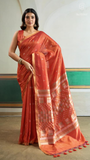 Orange Triangle Ikkat Handloom Tussar Silk Saree