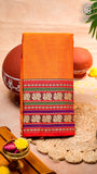 Bright Orange & Red Peacock Double Layered Handloom Narayanpet Cotton Saree