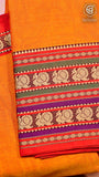 Bright Orange & Red Peacock Double Layered Handloom Narayanpet Cotton Saree