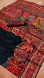 Black Floral and Foliage Inspired Pure Kashmiri Festive Weave Cotton Saree
